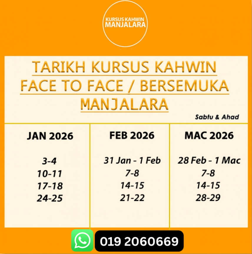tarikh kursus kahwin manjalara 2026 jan hingga mac